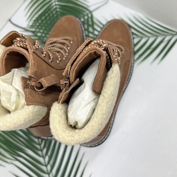 Violet & Red Alexa Brown Suede Fleece Trim Lug Combat Boots Size 8.5M NWOB - Picture 9 of 13